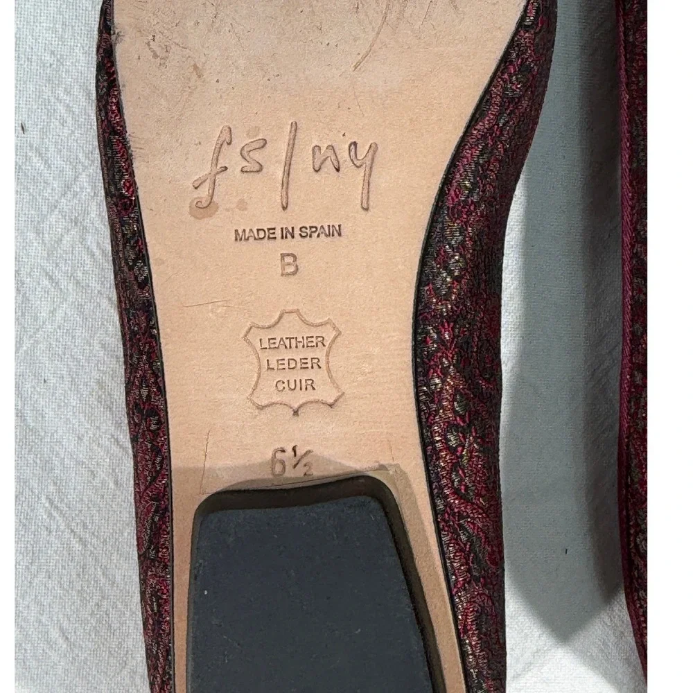 French‎ Sole FS/NY Square Toe Ballet Flats Burgundy Wine Gold Tapestry Jacquard
